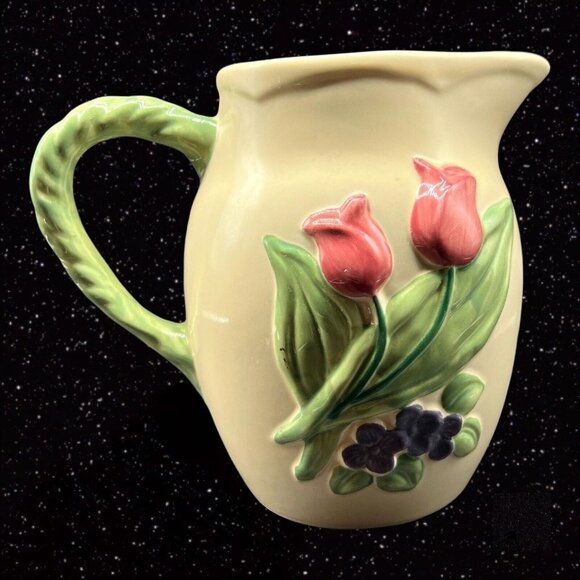Vintage Treasure Craft  PFALTZGRAFF Pitcher Tulips Spring Summer USA 8”T 9.25”W - Picture 1 of 10